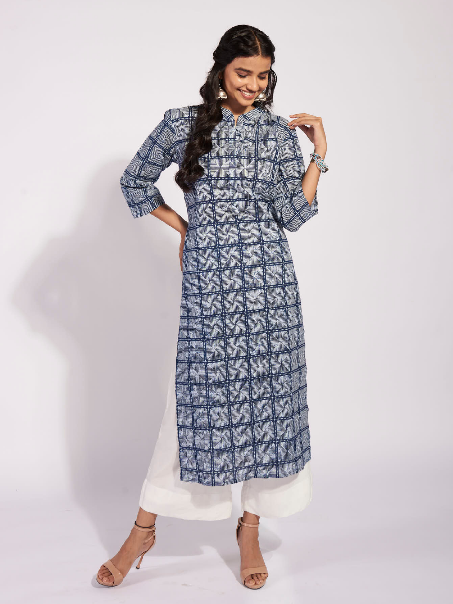 Cotton Blue Gingham Kurti