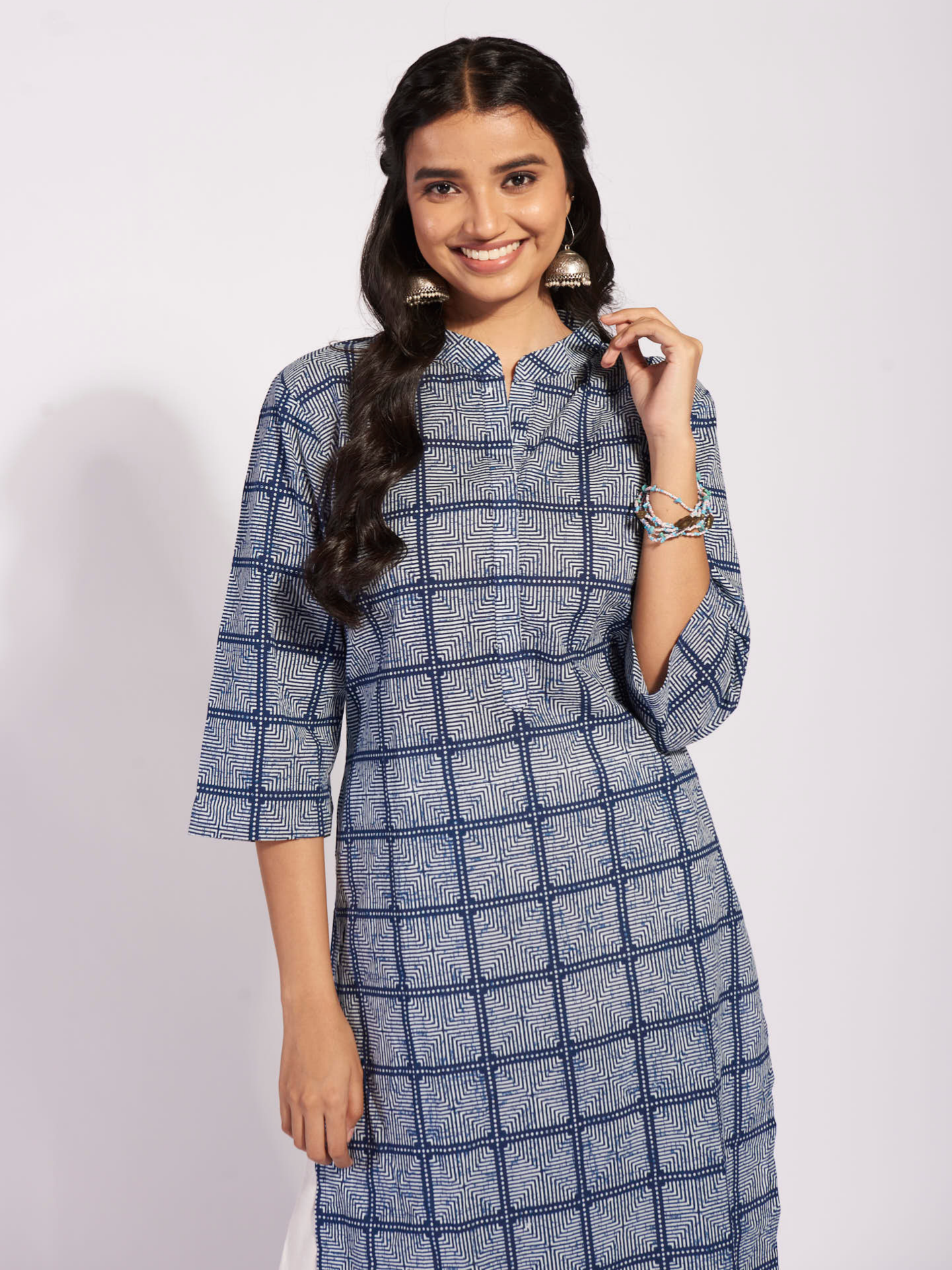 Cotton Blue Gingham Kurti