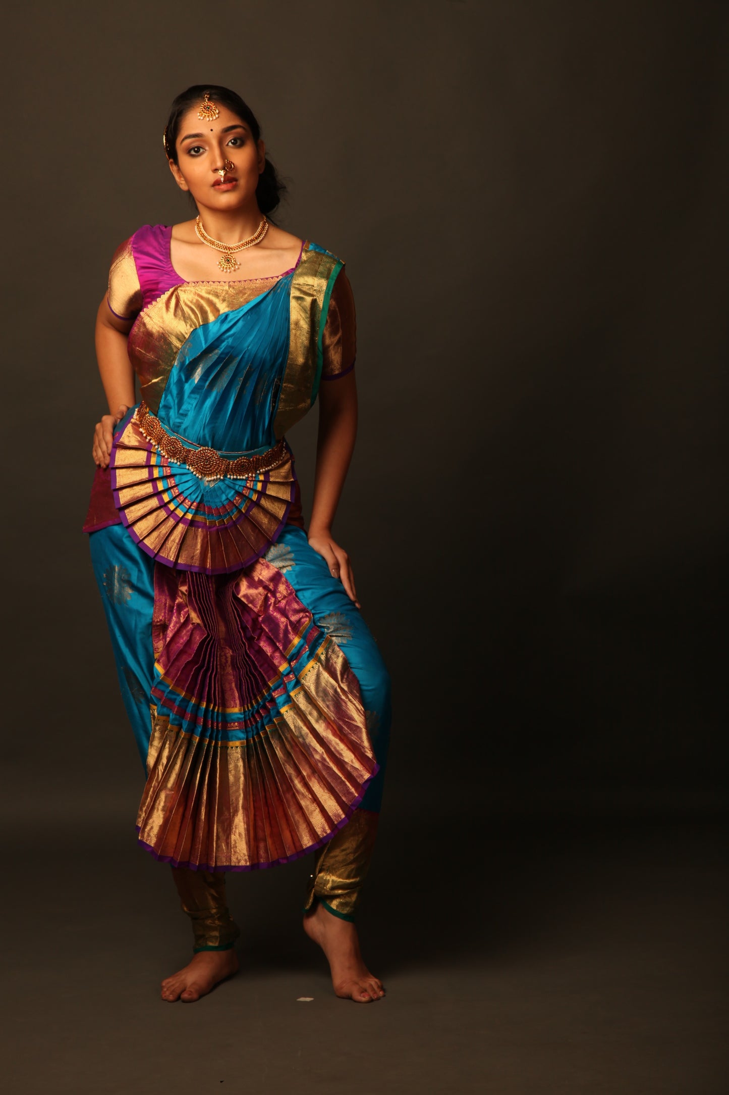 Ready to Wear Bharatnatyam Kanjivaram Centre Fan Costume